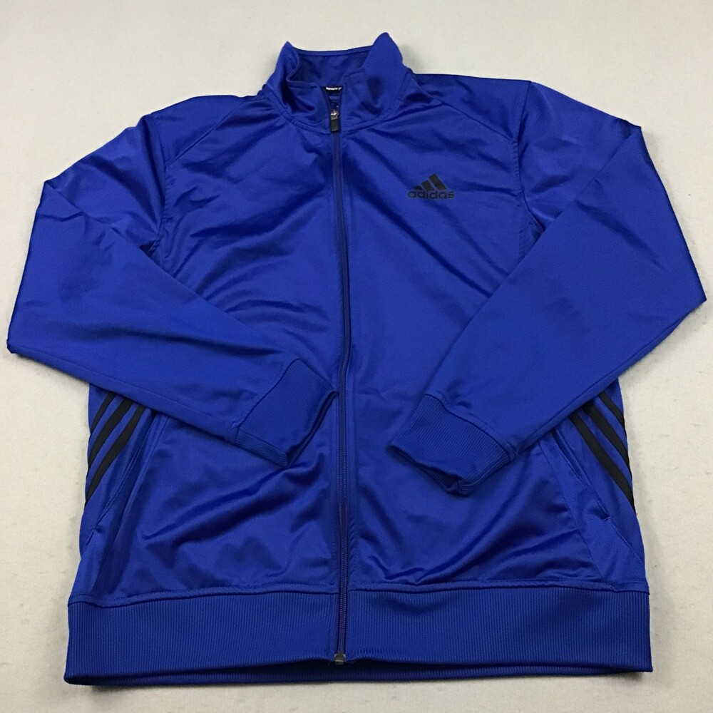 Adidas Track Jacket Men Large Blue Climalite Full Zip Logo Training Gym Pocket L